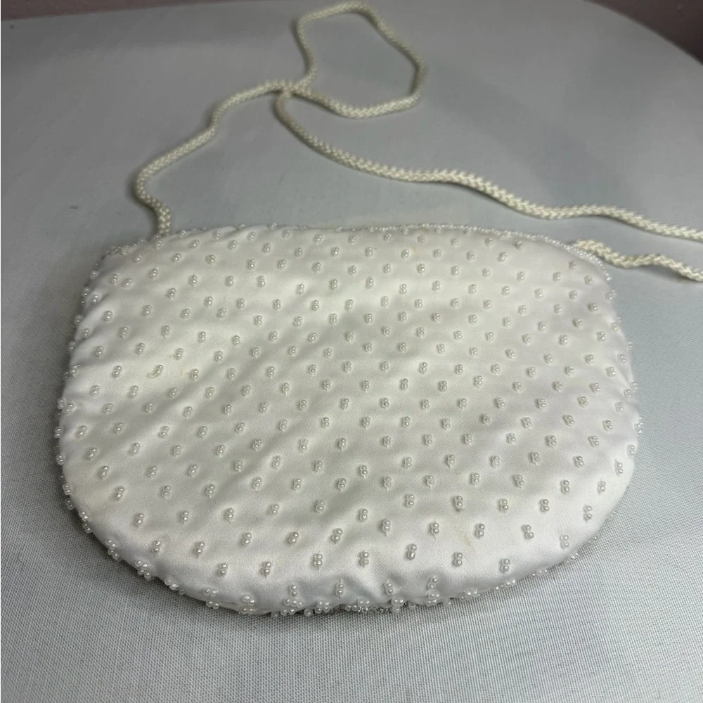 Lord & Taylor White Beaded Evening Bag